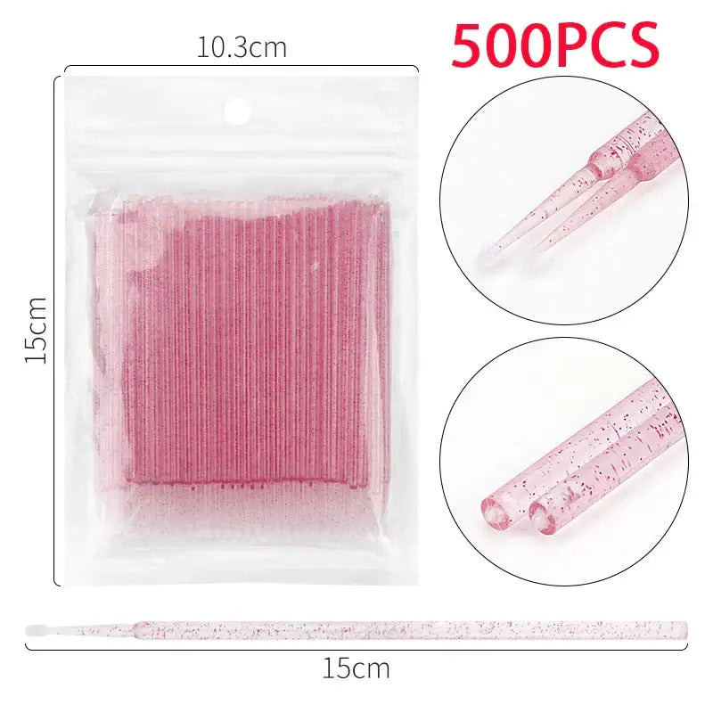 500pcs disposable mascara wands in colorful packaging for eyelash makeup applications.