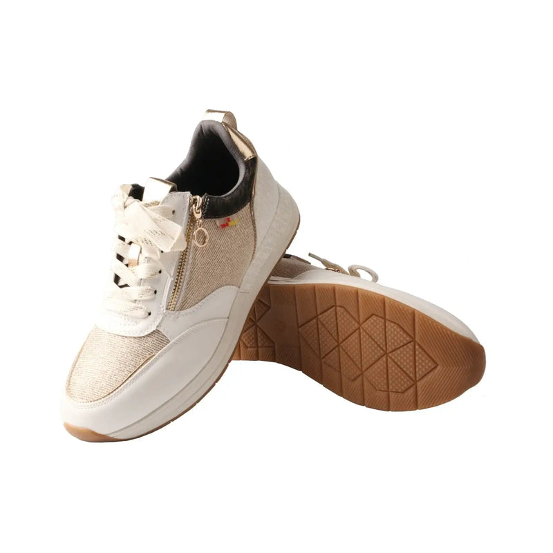 TMA EYES women's casual mid heel sports shoes in beige mesh and fabric, perfect for spring and autumn wear.