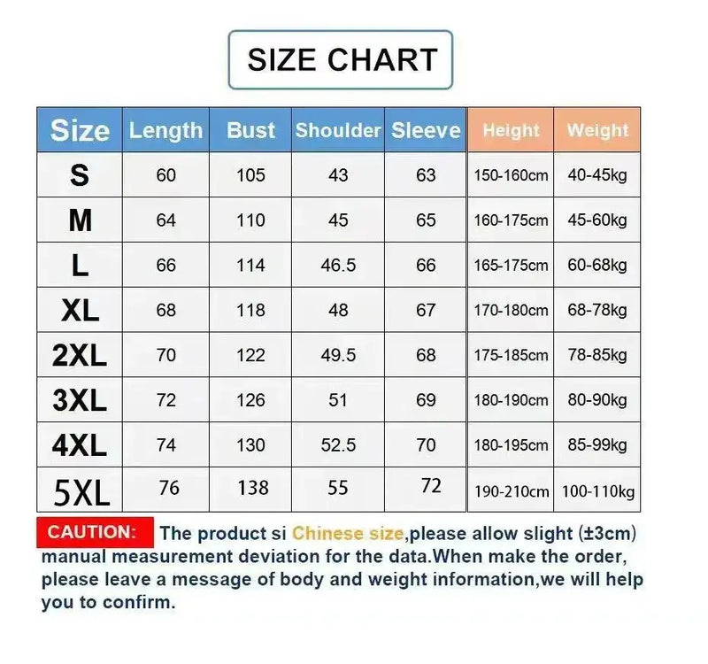 Size chart for Christmas long sleeve shirt, detailing measurements for various sizes from S to 5XL.