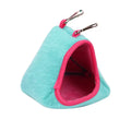 Cozy turquoise and pink hamster nest for birds, warm plush cave tent for small pets.