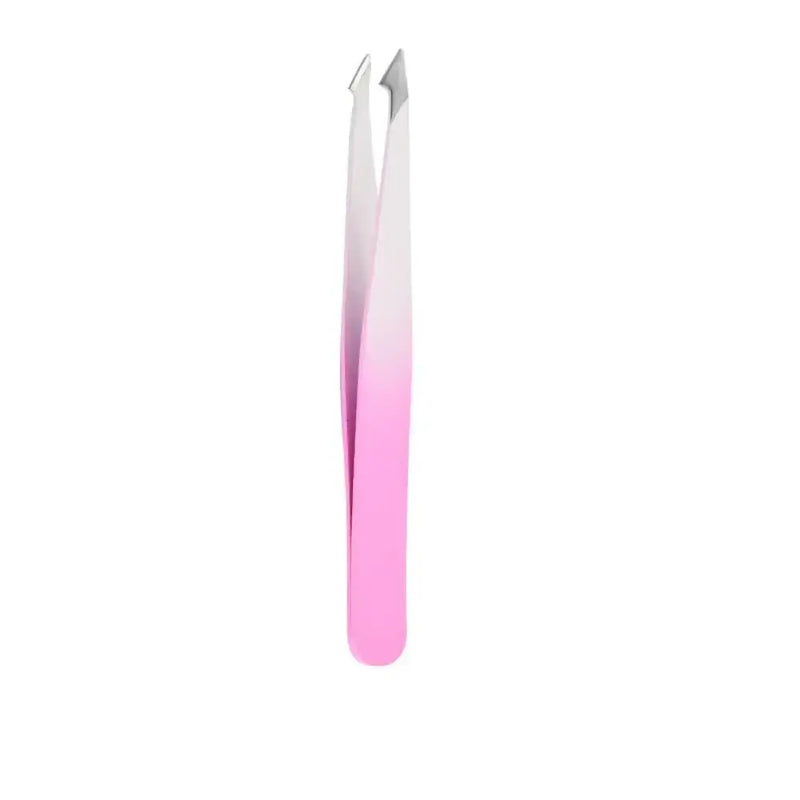 Stainless steel eyebrow tweezers in pink gradient design, ideal for precise brow shaping and face hair removal.