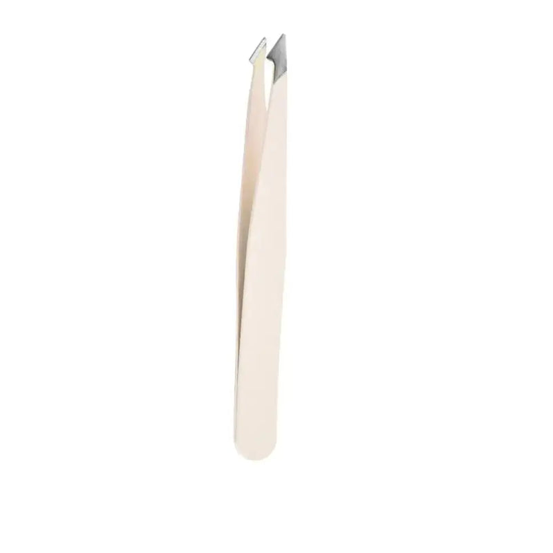 Stainless steel eyebrow tweezers with oblique tip for precise hair removal, ideal for women's makeup.