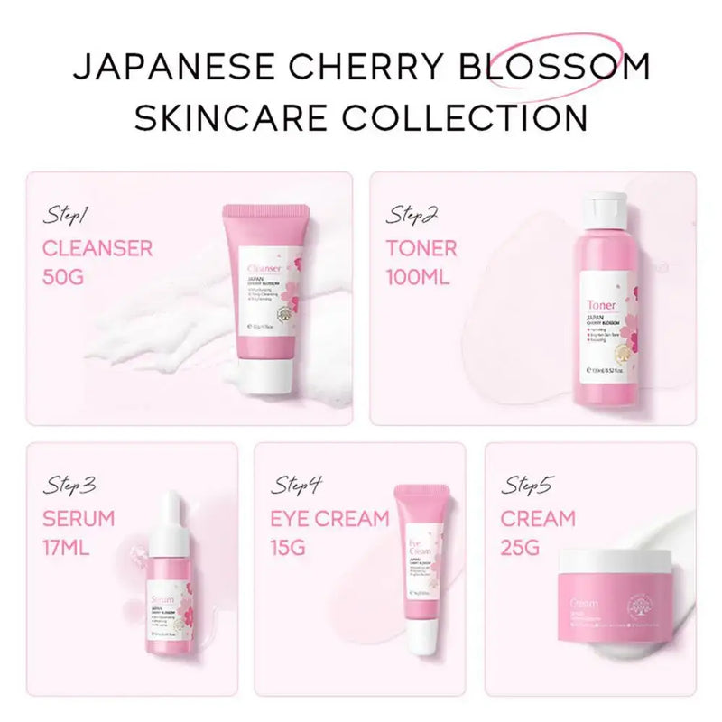 5pcs Japan Sakura Essence Face Cream Cherry Blossom Facial Cream Moisturizing Anti Wrinkle Anti Aging Korean Skin Care set