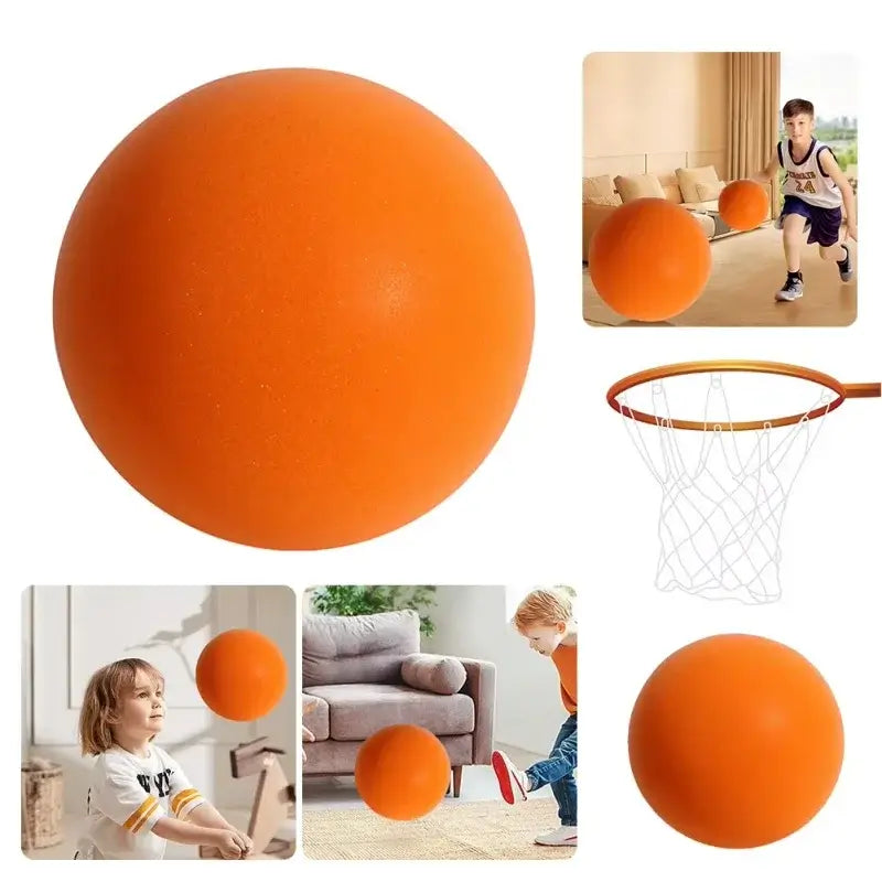 Indoor silent basketball toy in orange for kids; soft, lightweight, non-noisy for fun party games and activities.