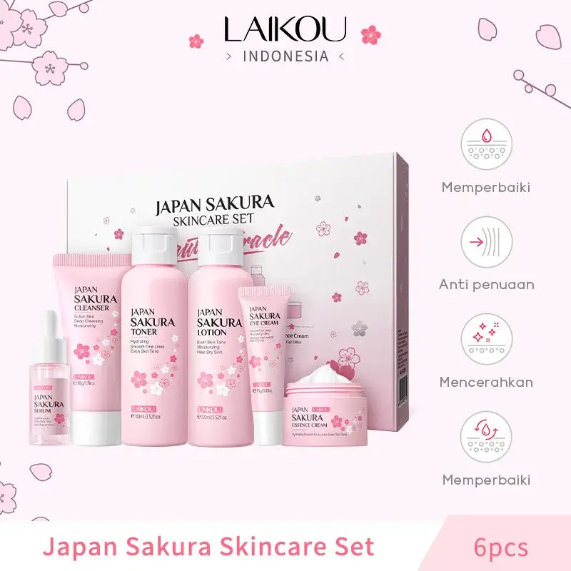 6pcs/set Laikou Sakura Skin Care Sets Facial Cleanser Eye Creams Face Cream Serum Lotion Toner Moisturizing Face Care Kit