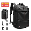 Men's casual travel backpack with vacuum pump and expandable storage. Ideal for 17in laptops and waterproof.