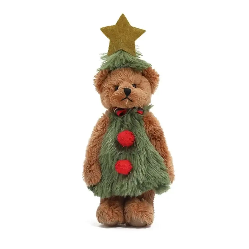 Christmas bear stuffed animal wearing a tree costume with a star, perfect for festive decor and holiday gifts.