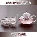 600ml striped glass teapot with infuser and six matching tea cups, heat resistant borosilicate glass