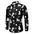 Christmas long sleeve shirt featuring 3D printed snowman and festive patterns on a black background.