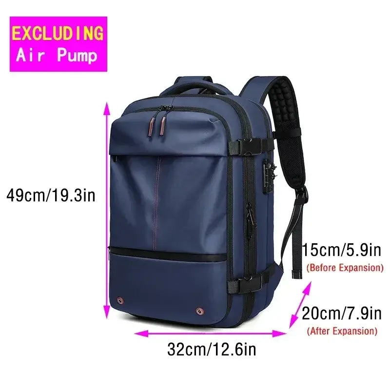 Men's casual backpack dimensions: 49cm height, 32cm width, expandable storage for travel.