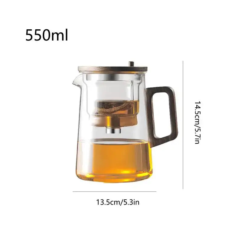 Glass teapot with removable infuser, 550ml capacity, featuring an eagle mouth design for easy pouring.