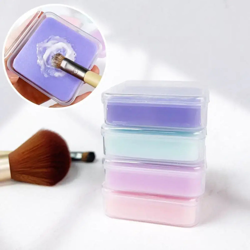 Colorful 50g makeup brush cleaner soap in storage boxes, perfect for cleaning brushes and powder puffs.